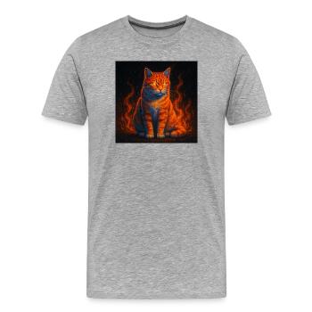 Le regard enflammé du chat de feu - T-shirt bio Premium Homme - gris chiné - Devant - Damien (186cm)