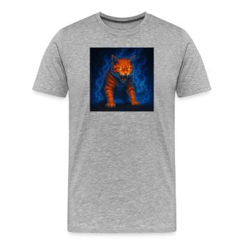 Flaming cat in blue flames - Men's Premium Organic T-Shirt - heather grey - Front - Damien (186cm)