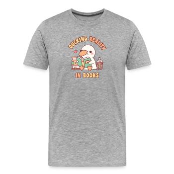 Un canard mignon qui se baisse dans la réalité dans les livres drôles - T-shirt bio Premium Homme - gris chiné - Devant - Damien (186cm)