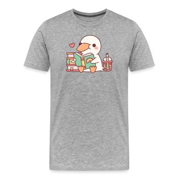 Le canard blanc mignon adore lire des livres - T-shirt bio Premium Homme - gris chiné - Devant - Damien (186cm)