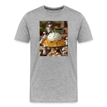 Miniatures cuisinières sur la table de pâtes - T-shirt bio Premium Homme - gris chiné - Devant - Damien (186cm)