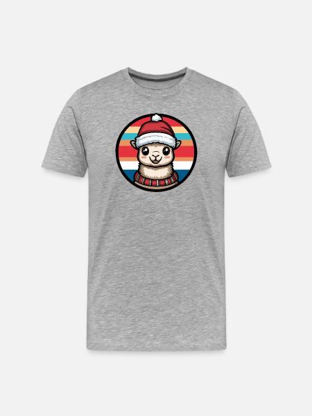 Christmas Alpaca with Santa Hat - Men's Premium Organic T-Shirt - heather grey