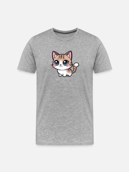 Kawaii Tabby-Kätzchen Großäugig - Männer Premium Bio T-Shirt - Grau meliert