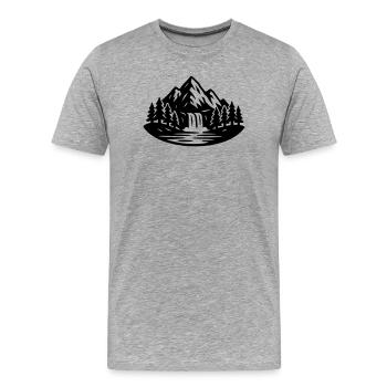 Paysage montagneux Cascade forestière - T-shirt bio Premium Homme - gris chiné - Devant - Damien (186cm)