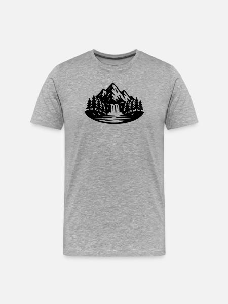 Berge Landschaft Wald Wasserfall - Männer Premium Bio T-Shirt - Grau meliert
