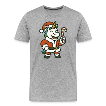 Santa Licorne avec des dessins de cannes d’orge d’orge - T-shirt bio Premium Homme - gris chiné - Devant - Damien (186cm)