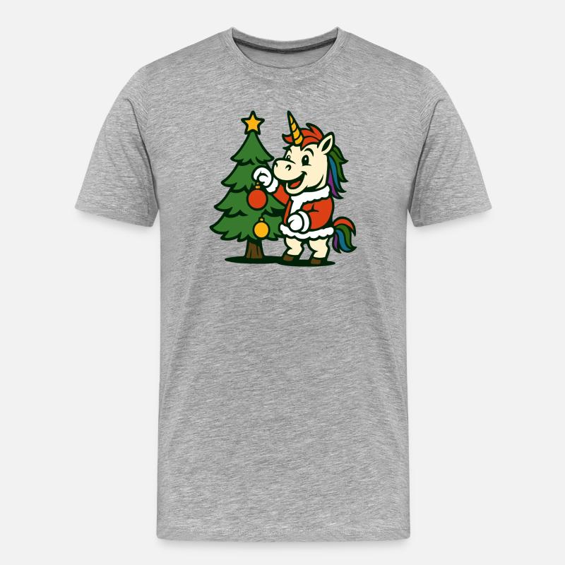 Weihnachts-Einhorn-Kunst schmückt Weihnachtsbaum - Männer Premium Bio T-Shirt - Grau meliert