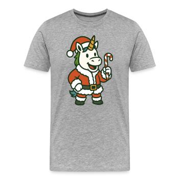 Santa Licorn tenant une canne d’orge d’art - T-shirt bio Premium Homme - gris chiné - Devant - Damien (186cm)