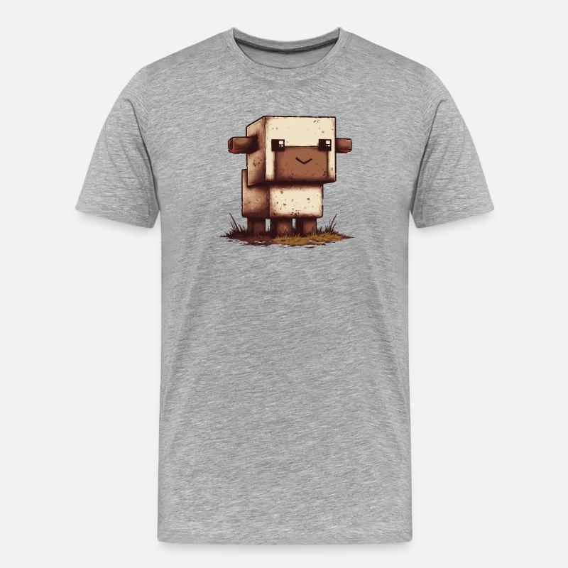 Pixel Schaf Retro Look - Männer Premium Bio T-Shirt - Grau meliert