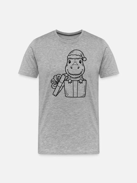 Happy Dino in Gift – Christmas Drawing - Men's Premium Organic T-Shirt - heather grey