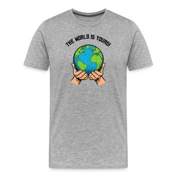Hands Holding Earth – Global Responsibility - Men's Premium Organic T-Shirt - heather grey - Front - Damien (186cm)