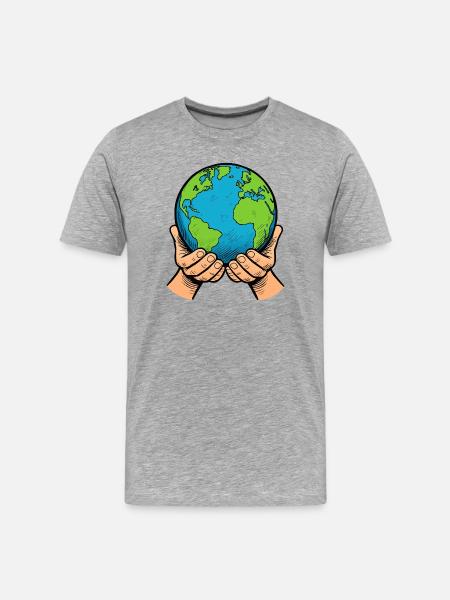 Hands Holding Earth – Global Care - Men's Premium Organic T-Shirt - heather grey
