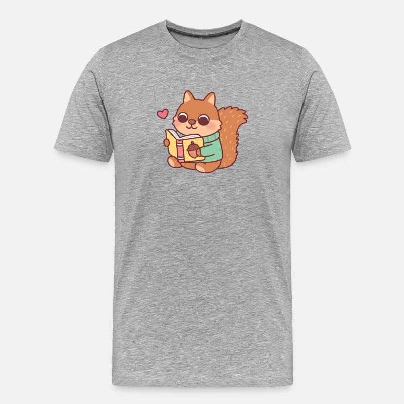 Niedliches Eichhörnchen liest ein Buch - Männer Premium Bio T-Shirt - Grau meliert