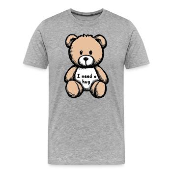 Ours en Peluche Doux – Illustration Tendresse - T-shirt bio Premium Homme - gris chiné - Devant - Damien (186cm)