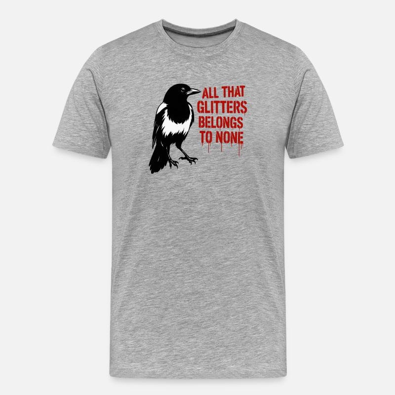 Elster, Rabe und Glitter-Slogan - Männer Premium Bio T-Shirt - Grau meliert