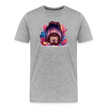 Hérisson dans la grotte de cristal - T-shirt bio Premium Homme - gris chiné - Devant - Damien (186cm)