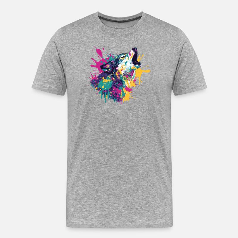 Wolf im Farbexplosion Stil - Männer Premium Bio T-Shirt - Grau meliert