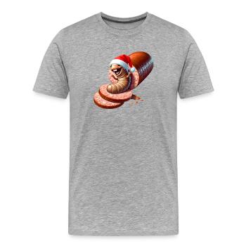 Caricature du Père Noël transformé en salami - T-shirt bio Premium Homme - gris chiné - Devant - Damien (186cm)
