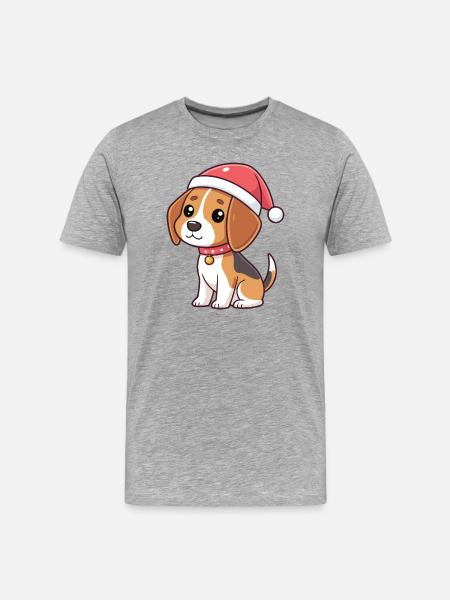 Dog Cartoon Christmas Santa Hat - Men's Premium Organic T-Shirt - heather grey
