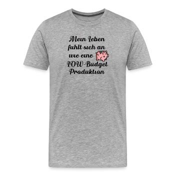 Low Budget Mood – Funny Broken Piggy Bank Cartoon - Männer Premium Bio T-Shirt - Grau meliert - Vorne - Damien (186cm)