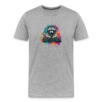 Raccoon at the DJ booth - Men's Premium Organic T-Shirt - heather grey - Front - Damien (186cm)