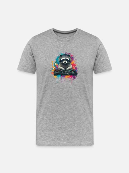 Waschbär am DJ Pult - Männer Premium Bio T-Shirt - Grau meliert
