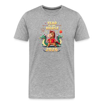 Nouvel An chinois du cheval 2026 - T-shirt bio Premium Homme - gris chiné - Devant - Damien (186cm)