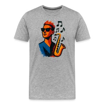 Saxophon – Jazz – Musik - Männer Premium Bio T-Shirt - Grau meliert - Vorne - Damien (186cm)