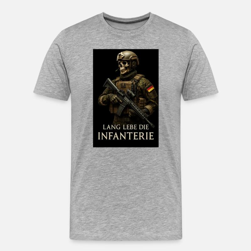 Infanterie Schädel Kriegsheld - Männer Premium Bio T-Shirt - Grau meliert