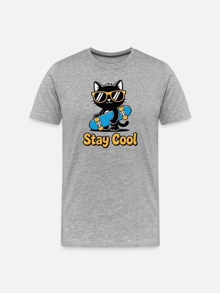 Stay Cool Cat Skateboard - Männer Premium Bio T-Shirt - Grau meliert