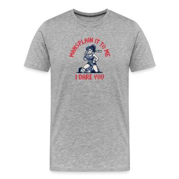 Mansplain es mir, ich fordere dich heraus – Lustiger Feminismus - Männer Premium Bio T-Shirt - Grau meliert - Vorne - Damien (186cm)