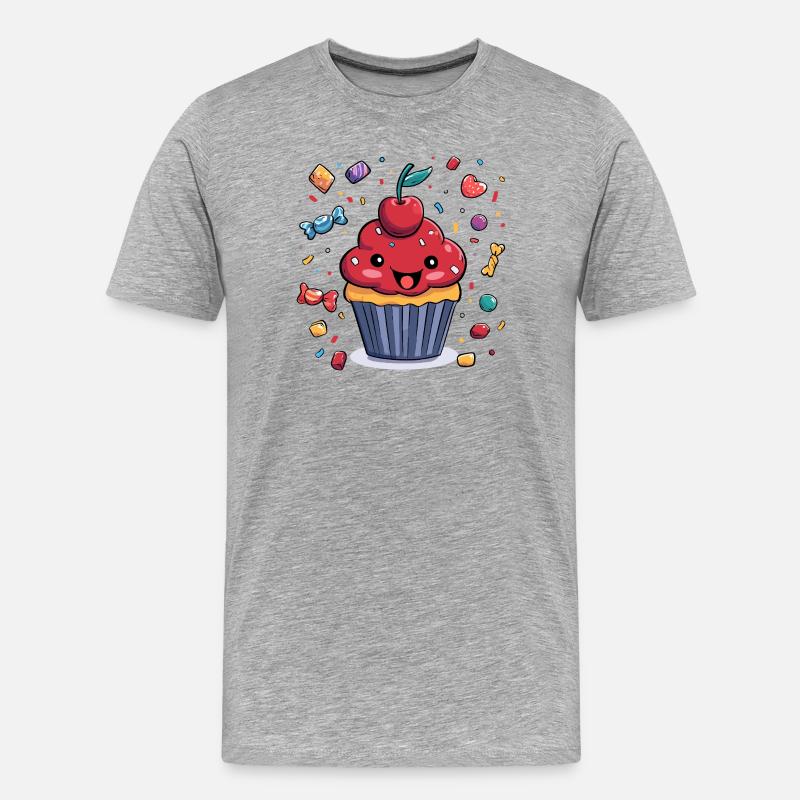 Kawaii Cupcake mit Konfetti - Männer Premium Bio T-Shirt - Grau meliert