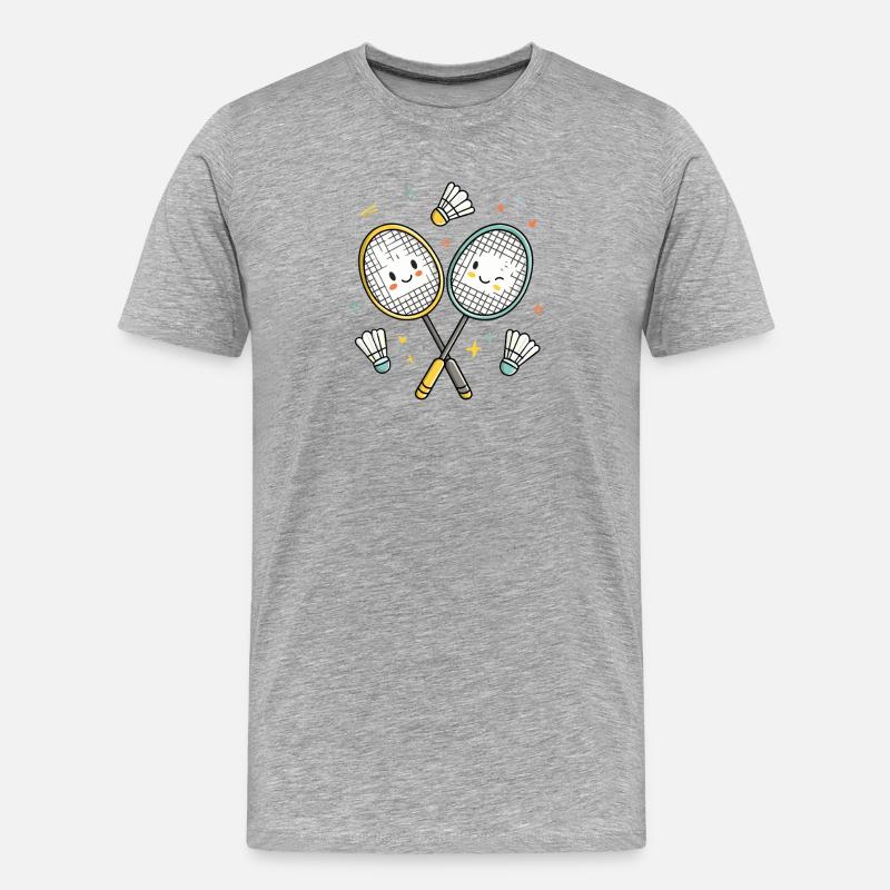 Lachende Badmintonfreunde - Männer Premium Bio T-Shirt - Grau meliert