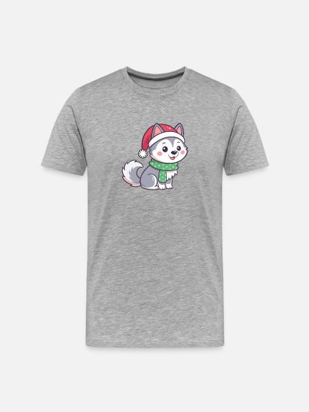 Husky Christmas kawaii beanie red - Men's Premium Organic T-Shirt - heather grey