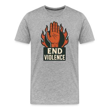 Flammenhand gegen Gewalt - Männer Premium Bio T-Shirt - Grau meliert - Vorne - Damien (186cm)