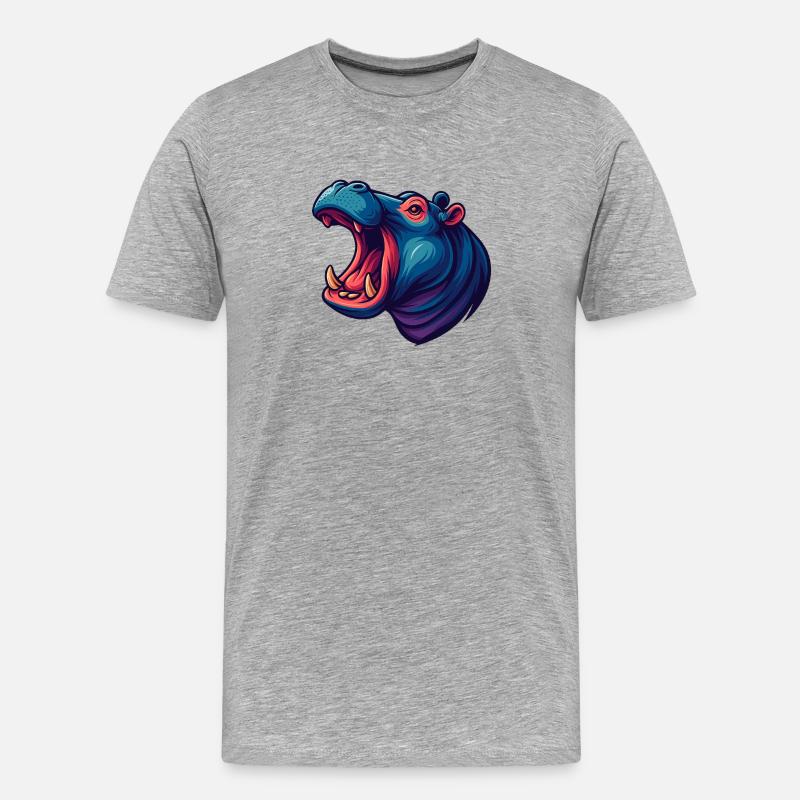 Neon-Hippo mit offener Schnauze - Männer Premium Bio T-Shirt - Grau meliert