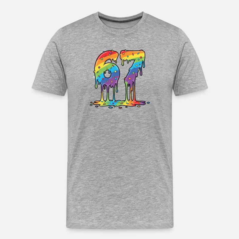 Rainbow 67 Meme-Feier - Männer Premium Bio T-Shirt - Grau meliert