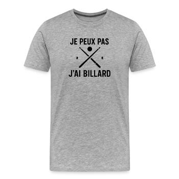 Ich kann nicht, ich habe Billard. - Männer Premium Bio T-Shirt - Grau meliert - Vorne - Damien (186cm)