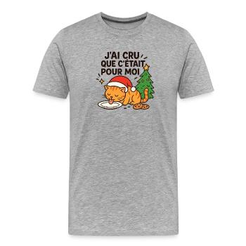 Chat festif Noël: pour moi - T-shirt bio Premium Homme - gris chiné - Devant - Damien (186cm)