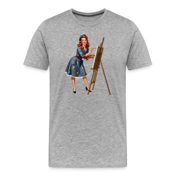 Retro-Pin-up-Malung auf Leinwand - Männer Premium Bio T-Shirt - Grau meliert - Vorne - Damien (186cm)