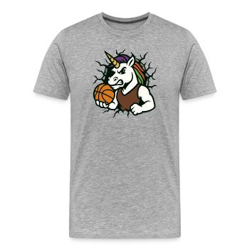 La mascotte de basketball licorne perce - T-shirt bio Premium Homme - gris chiné - Devant - Damien (186cm)