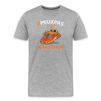 Ich kann nicht, ich Marathon - Männer Premium Bio T-Shirt - Grau meliert - Vorne - Damien (186cm)