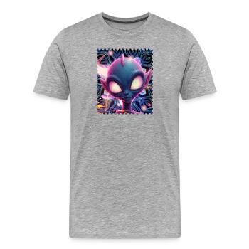 Neon-Alien Porträt im Psychedelicht - Männer Premium Bio T-Shirt - Grau meliert - Vorne - Damien (186cm)