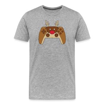 Contrôleur de jeu vidéo Renne Joueur de Noël - T-shirt bio Premium Homme - gris chiné - Devant - Damien (186cm)