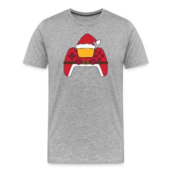 Contrôleur de jeu vidéo du Père Noël, créateur de Noël - T-shirt bio Premium Homme - gris chiné - Devant - Damien (186cm)