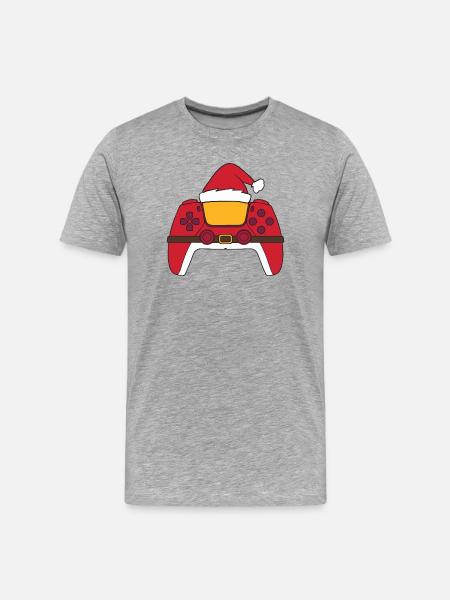 Weihnachtsmann-Videospiel-Controller, Weihnachtsma - Männer Premium Bio T-Shirt - Grau meliert