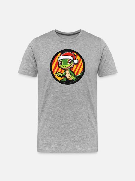 Christmas Gecko Cartoon - Men's Premium Organic T-Shirt - heather grey