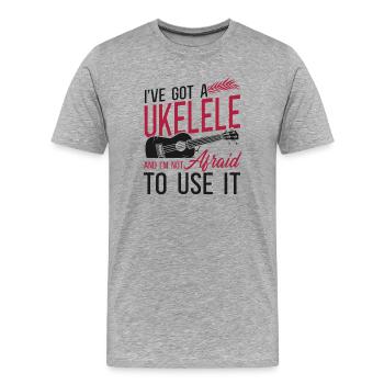 Ukulélé hawaïen Ukulélé J’ai un - T-shirt bio Premium Homme - gris chiné - Devant - Damien (186cm)