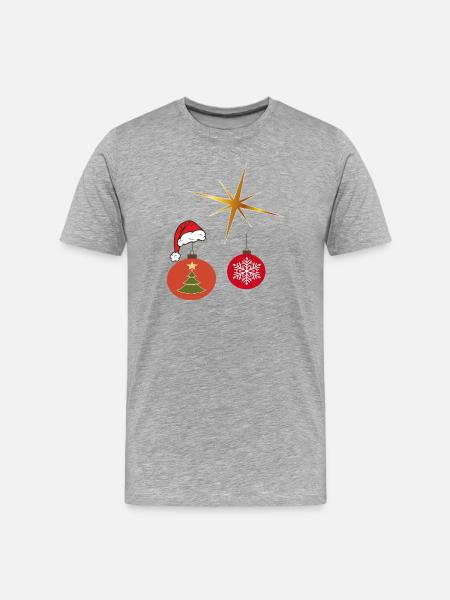 Weihnachtsstern und Weihnachtskugel - Männer Premium Bio T-Shirt - Grau meliert