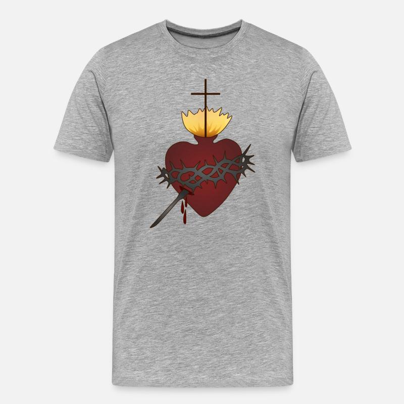 Heiliges Herz mit Dornenkrone - Männer Premium Bio T-Shirt - Grau meliert